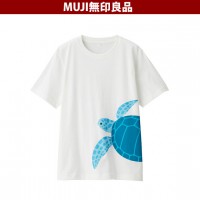 일본 무인양품 인도면 천축 니트 프린트 T 셔츠